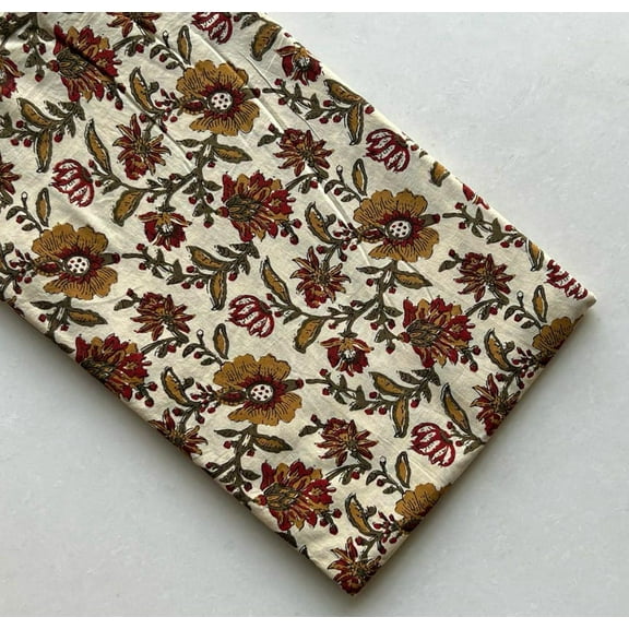Cotton Indian Hand Block Floral print Natural Hand Dyed Sewing Fabric by the Yard(5.0 Y)