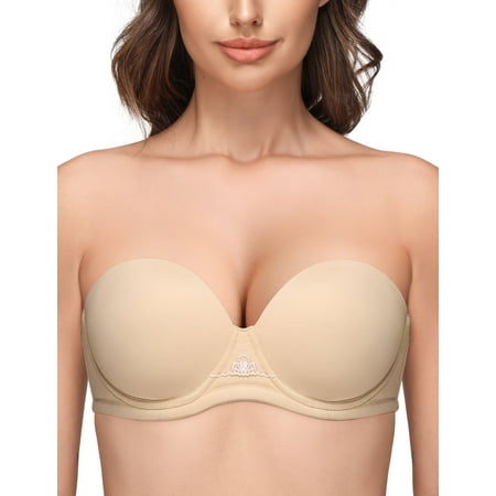 Wingslove Women s Strapless Bra Push Up Full Coverage Plus Size Bra Underwire Multiway Contour Red Carpet  Nude 36H