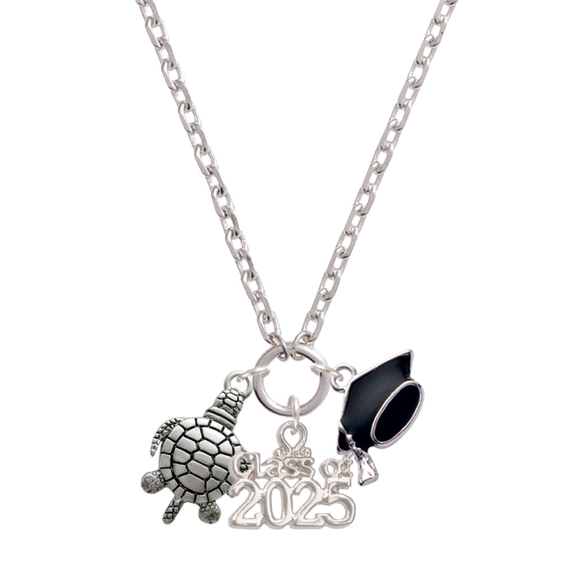 Delight Jewelry Silver-tone Antiqued Sea Turtle - Silver-tone Class of 2025 Graduation Zoey Necklace, 28"