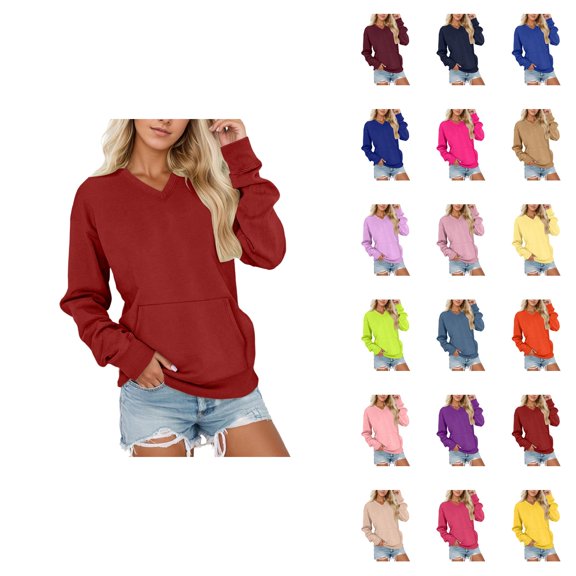 Women's V Neck Sweatshirt, Soft Long Sleeve Casual Pullover with Pockets, Oversized Loose Fit Comfortable Winter Top for Fall and Daily Wear
