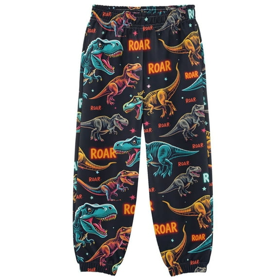 joogoo Neon Cartoon Dinosaur Boys' Sweatpants Jogger Pants 5-6Y