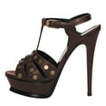 thumbnail image 2 of YDN Women Open Toe Studded T-Strap Sandals Platform Buckle Super High Heels Sexy Cocktail Party Show Shoes Size 4 Brown, 2 of 5