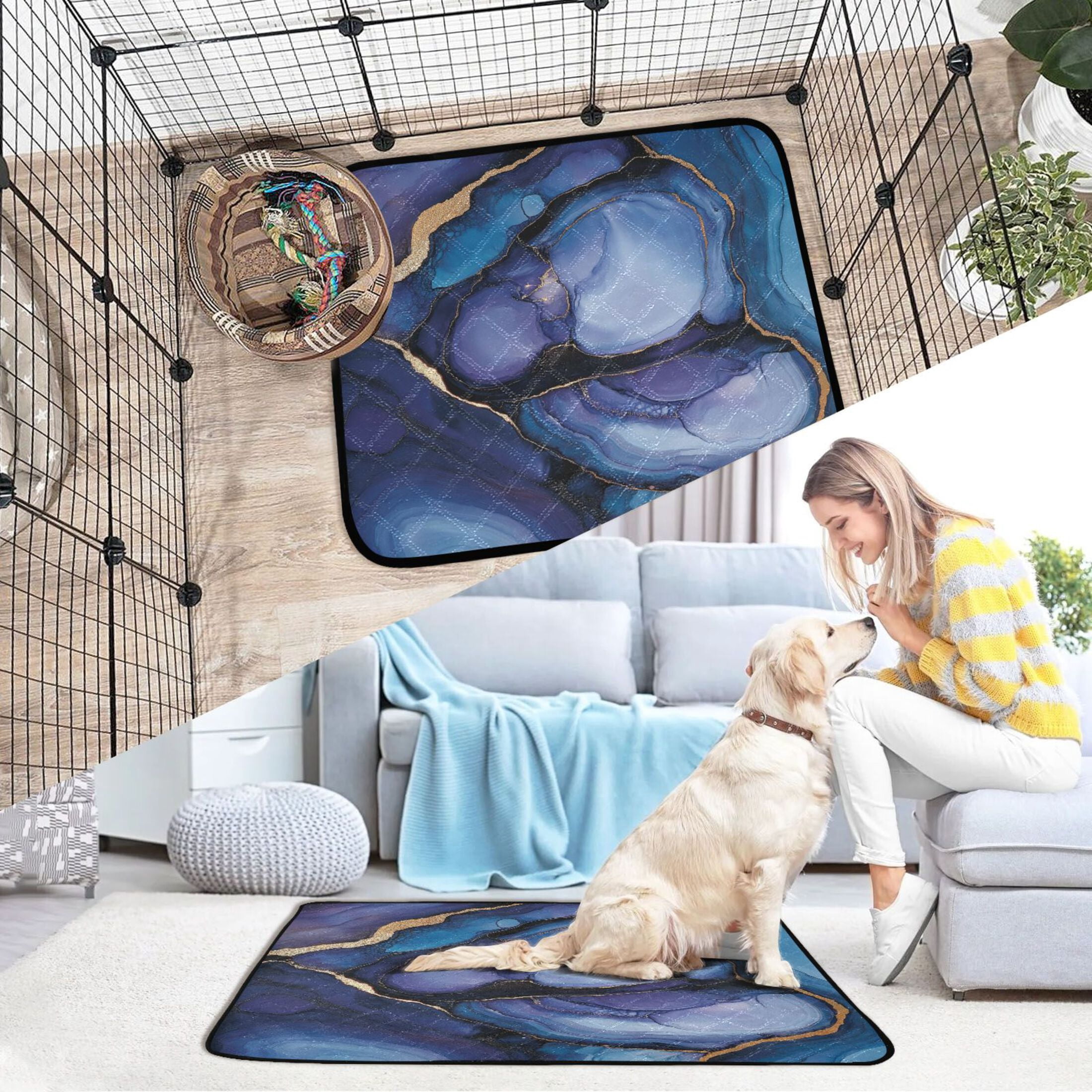 Qxltty Puddle Veined Marble Cat litter Pads Pet Set of 3 Diaper Mats Center Anti-leakage Layer Absorbent Soft and Comfortable
