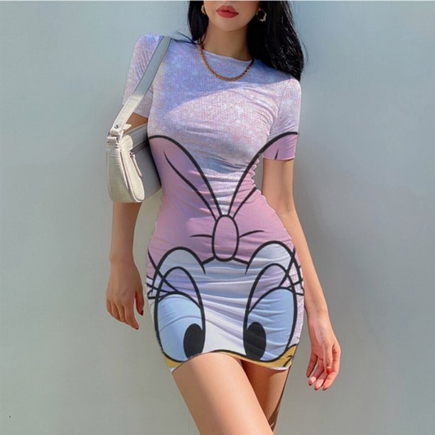 2022 Disney Minnie Mickey Mouse Fashion Sexy Dress Summer Clothes for Women O Neck Skinny Mini Dresses Female Club PartywearXL Gao Jinjia LED