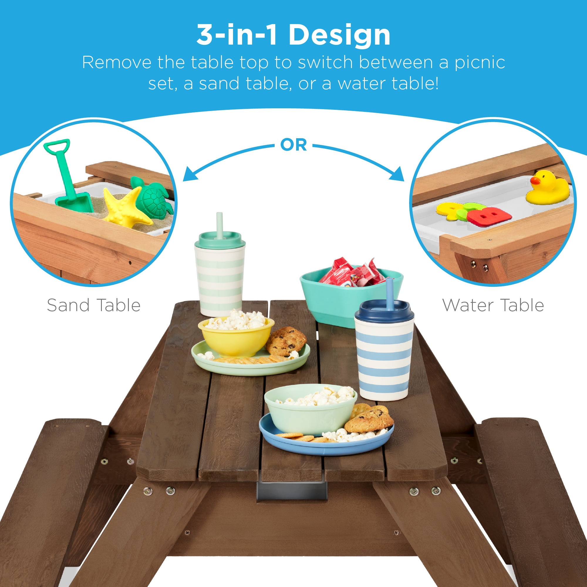 Best Choice Products Kids Wooden Picnic Table Outdoor Activity Table w Adjustable Umbrella Seats Navy Blue