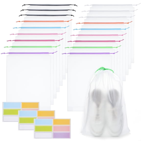 Topekada 18 Pack Shoe Bags for Travel, 15.7" x 11.8" Clear Shoe Storage Bags, Waterproof Dust-Proof Drawstring Travel Shoe Bags for Packing Travel Essentials Men Women