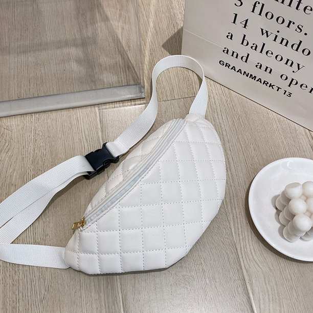 Riñonera línea acolchada riñonera de piel suave riñonera sport (Blanco)