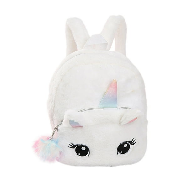Adorable mochila para niños con diseño de unicornio, bolsa de almacenamiento creativa para el hombro (blanca)