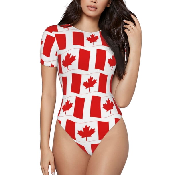 Fotbe Canada Body de Mujer con Cuello Redondo y Mangas Cortas, Sin Mangas Ajustado, Suave, Cómodo y Básico-Large