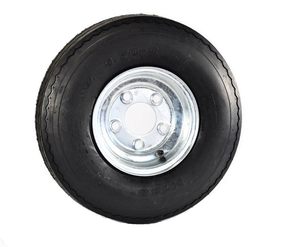 TWO 570 8 Trailer Tires WITH 5 LUGS GRAY COLOR RIM 6 ply Load Range C Highway Use Trailer Tires 6 ply Load Range C 