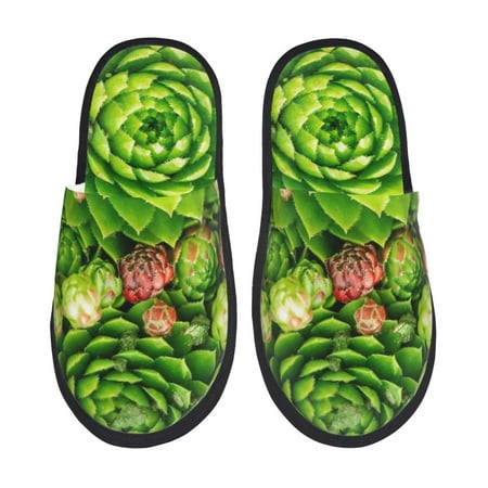 Balery Cactus And Succulents Slient Indoor Furry Fleece Comfort House Shoes Soft Non-Slip Home Shoes Cotton slippers House Slippers-- Medium