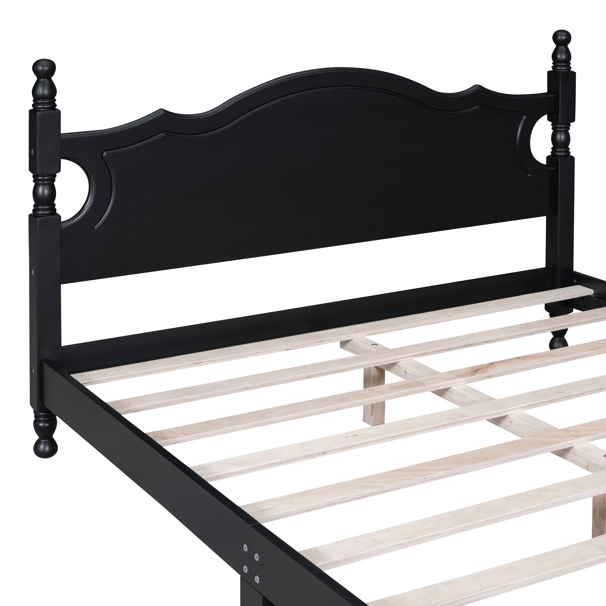 Euroco Wood Queen Size Retro Style Platform Bed, Black
