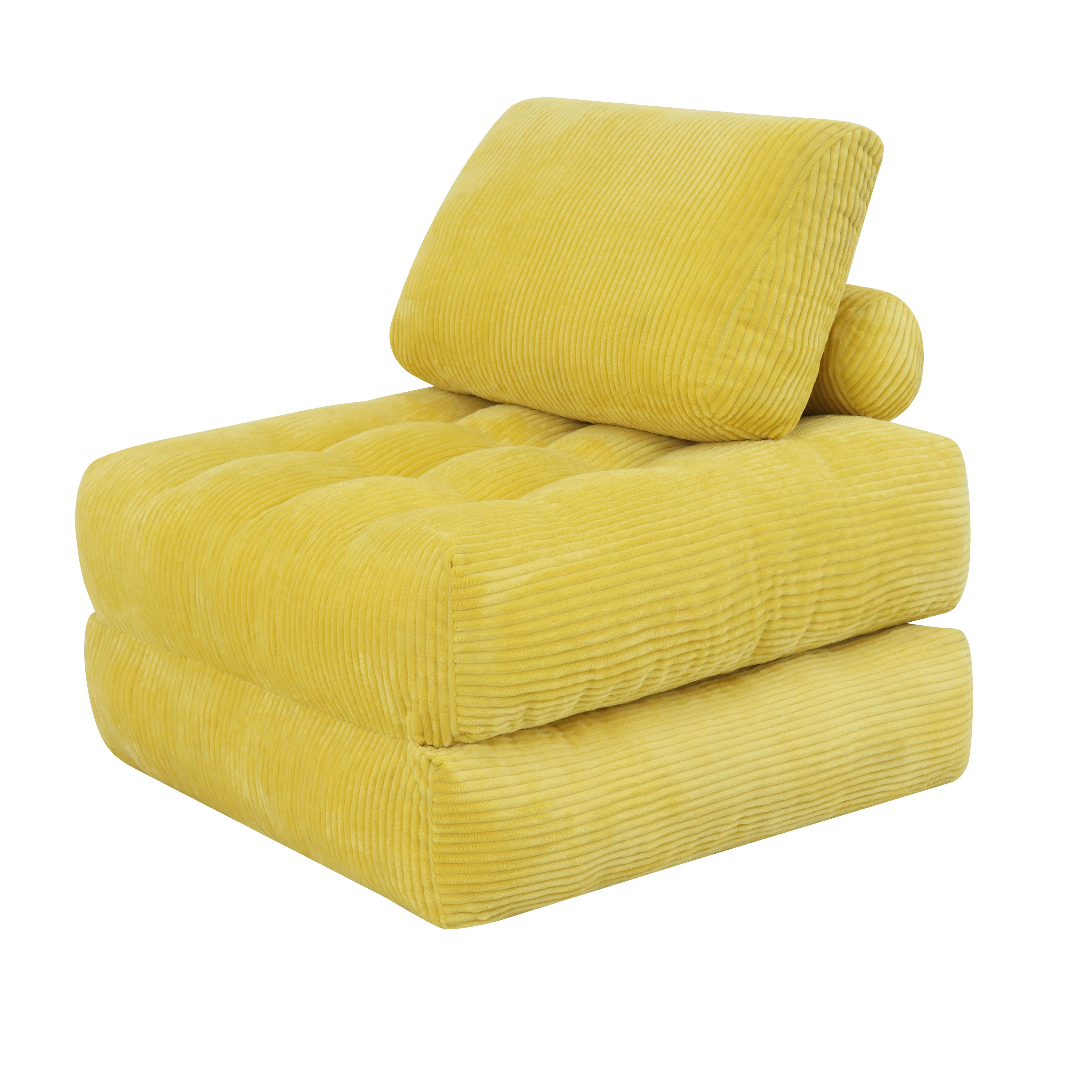 62.9 Inch Yellow Corduroy Beanbag Couch, No Assembly Required Ergonomic Cloud Lazy Sofa, Cozy Fluffy Chaise Lounger for Living Room Bedroom Dorm
