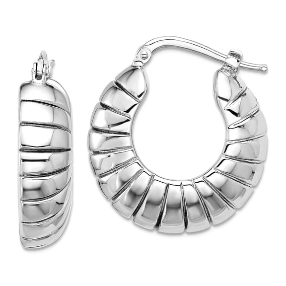 925 Sterling Silver Rhodium Plated Polished $ Striped Small Round Hoop Earrings 25x22.6mm Wide 7mm Thick Hoop Earring fo