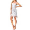 thumbnail image 2 of Vestido de fiesta sin mangas con tirantes de espagueti y lentejuelas para mujeres Inspire Chic, mini vestido brillante con flecos, plateado, 2 of 6