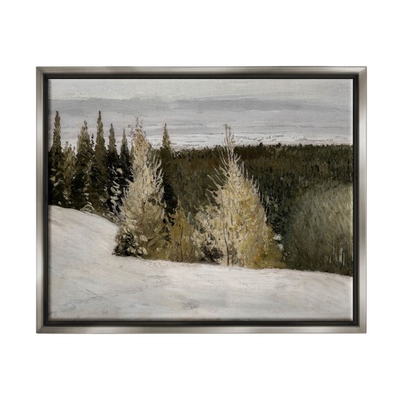 Snowy Slopes Woodland Nature Landscape Painting Luster Gray Framed Art Print Wall Art