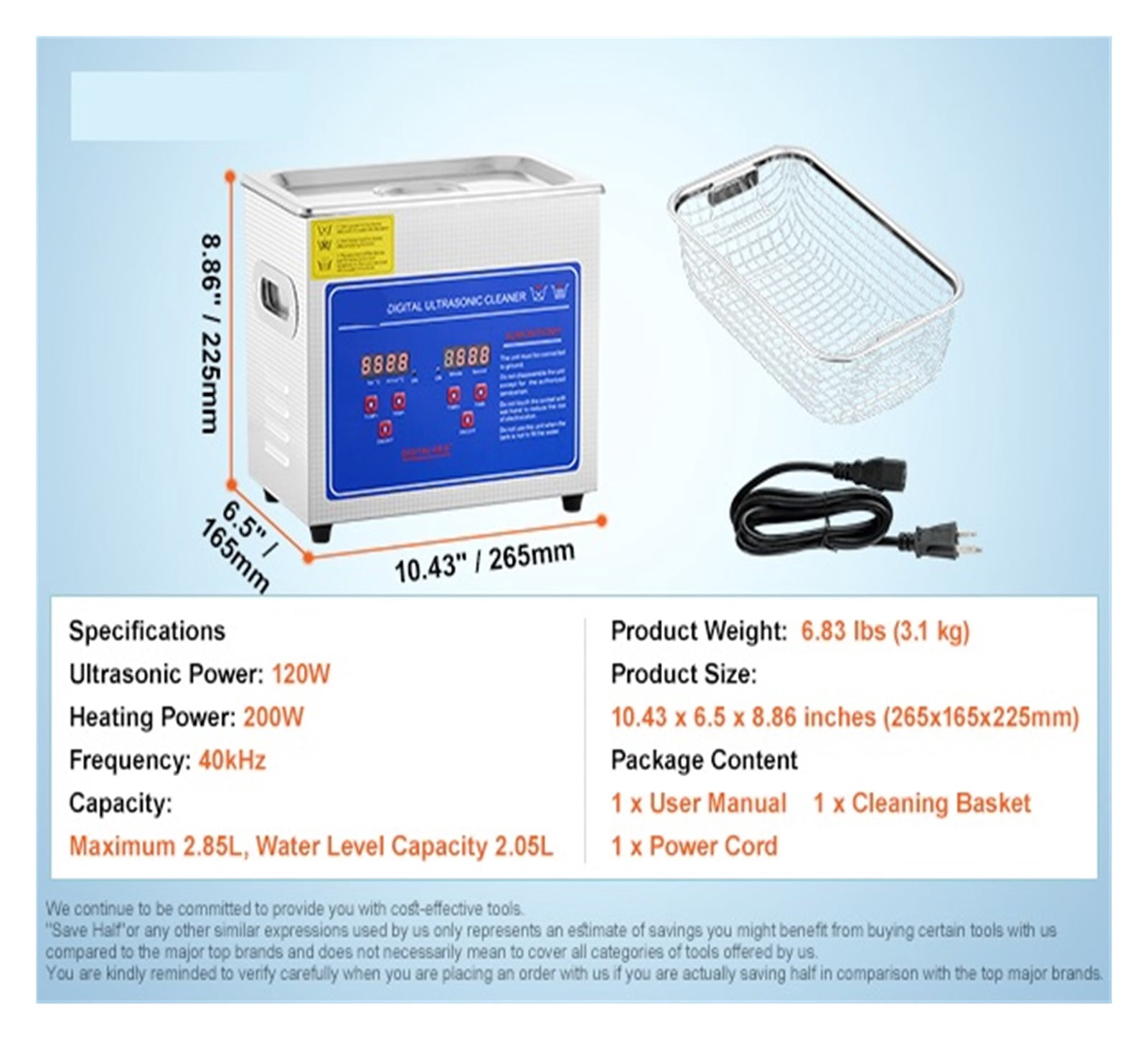 3L Ultrasonic Cleaner Machine Stainless Steel Ultrasonic Cleaning Machine Digital Heater Timer Jewelry Cleaning for Home