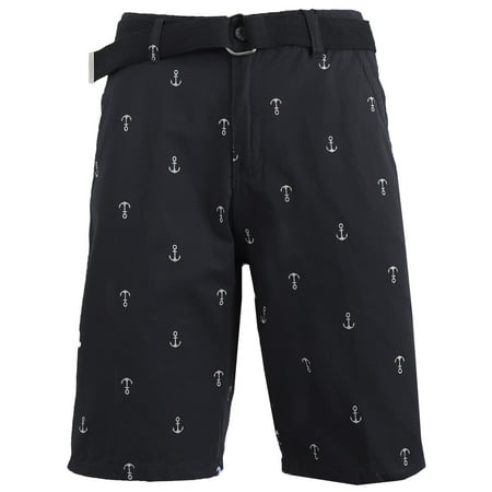 Mens Flat Front Printed Cotton Shorts With Belt