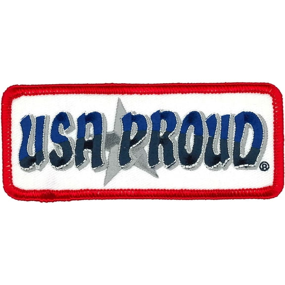 USA PROUD, Patch - High Thread Patriotic Iron-on Heat Sealed Backing Sew-on Patch - 4" x 2"