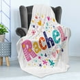 thumbnail image 4 of Rachel Soft Flannel Fleece Blanket, Ornamental Lettering with Hearts Stars and Flowers Sixties Inspired Colorful Motifs, Cozy Plush for Indoor and Outdoor Use, 50" x 70", Multicolor, by Ambesonne, 4 of 5