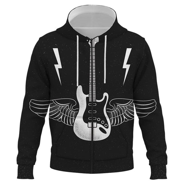 Sudadera con capucha y cremallera con estampado 3D de guitarra para hombre y mujer, estilo Harajuku, informal, para exteriores