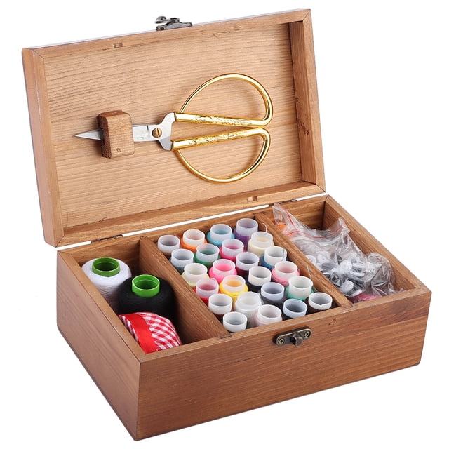 Caja de costura de madera Vintage multifunción, estuche de almacenamiento para hilo y aguja, herramienta para tejer y coser DIY