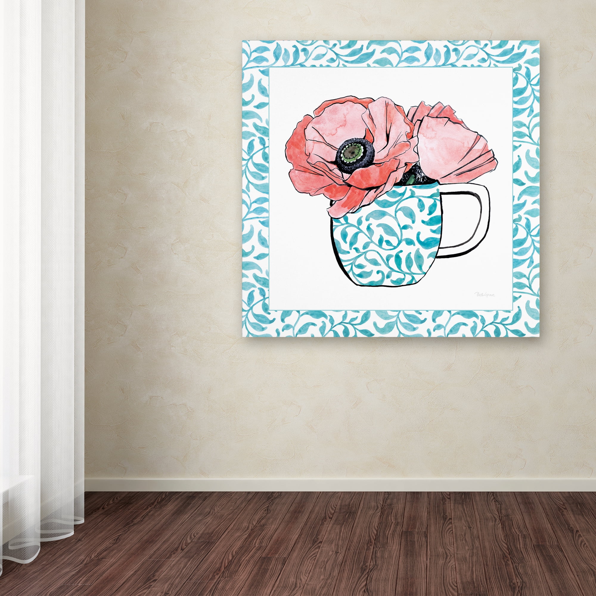 Trademark Fine Art 'Floral Teacup II Vine Border' Canvas Art by Beth Grove