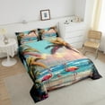thumbnail image 4 of Pink Flamingo Down Comforter Hawaii Beach Comforter Set,Tropical Plants Palm Leaves Teens Bedding Set.Coastal Animals Quilt Set, 4 of 7