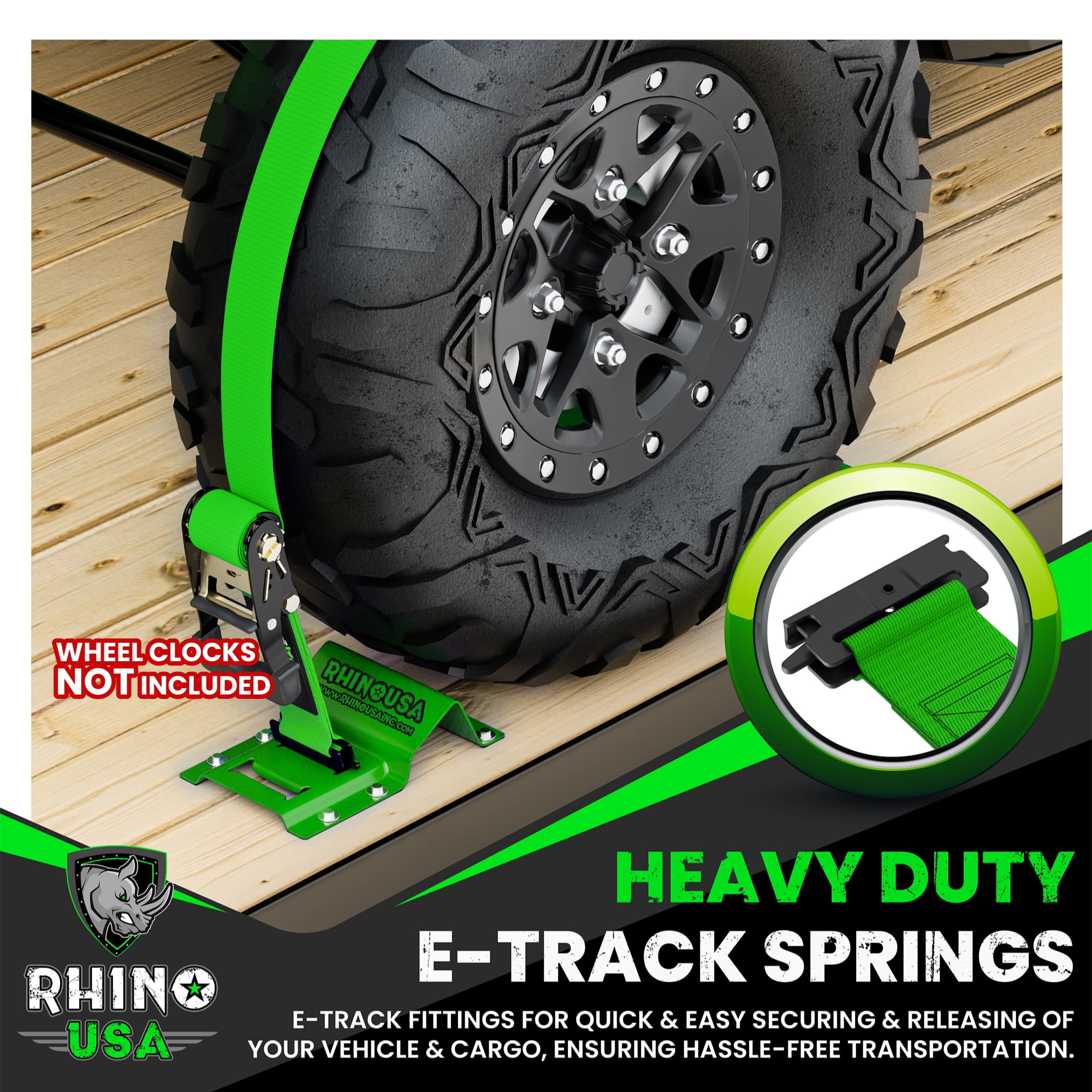 Rhino USA E Track Ratchet Tie Down Straps (4,500lb Break Strength) - w/ (2) Premium 2" x 16' eTrack Tie Down