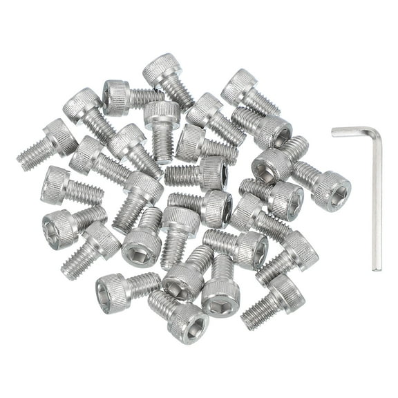 Uxcell 30 Pcs M6 x 10mm Hex Socket Head Cap Screws Bolts, 304 Stainless Steel Screws with Wrench