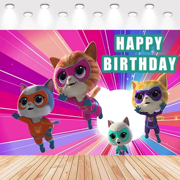 5 X3ft SuperKitties Cartoon Birthday Party Decorations Supplies, Masks Party Photography Backdrop Photo Decor Banner, Kids Boys Baby Shower Photography Backdrop