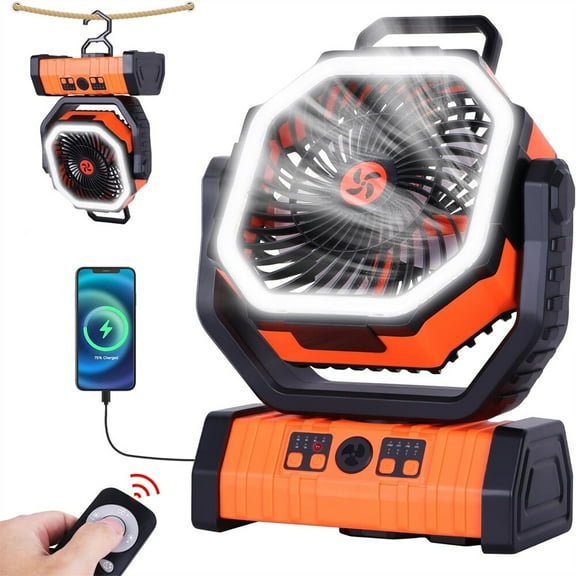 20000mAh Camping Fan w/ LED Lantern - Rechargeable Fan, Auto-Oscillating, Remote