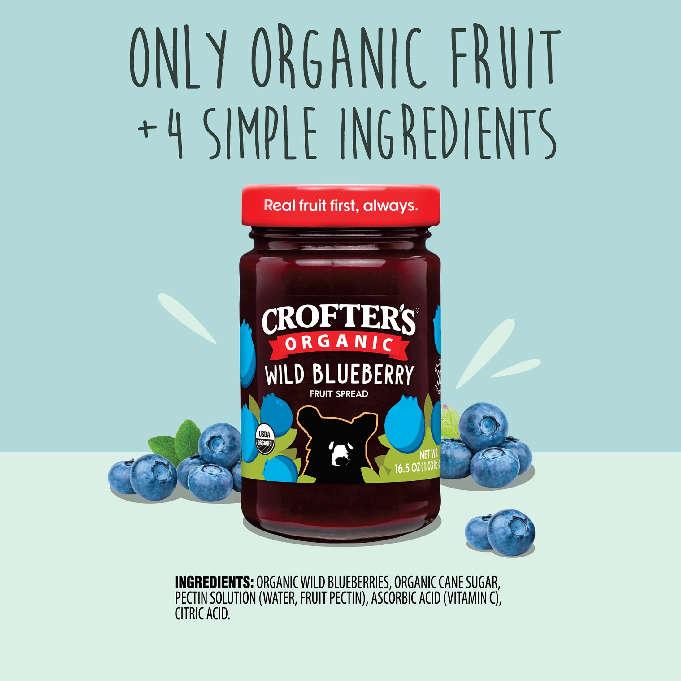 (2 pack) Crofter’s Organic Wild Blueberry Premium Fruit Spread, 16.5 oz
