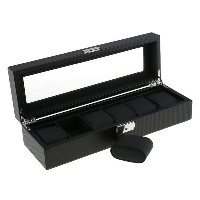 Vitrina de reloj de material cuero PU , organizador de almacenamiento de joyas con soporte de caja de relojes 6 ranuras