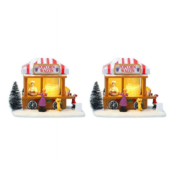 2X LED Lighted Houses Multicolored Christmas Vacation Village with Music Popcorn House