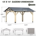 thumbnail image 6 of Howsvn 12FT x 14FT Large Cedar Wood Gazebo, Galvanized Steel Hardtop Roof - Heavy-duty Patio, Deck, Porch Shelter, 6 of 8