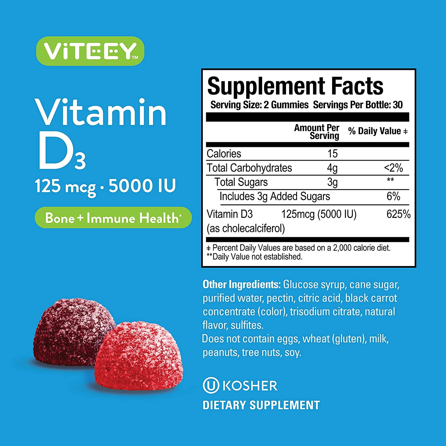VITEEY Vitamin D3 Gummies 5000 IU, Bone and Immune Support, Berry Flavor, 60 Count, 2 Pack