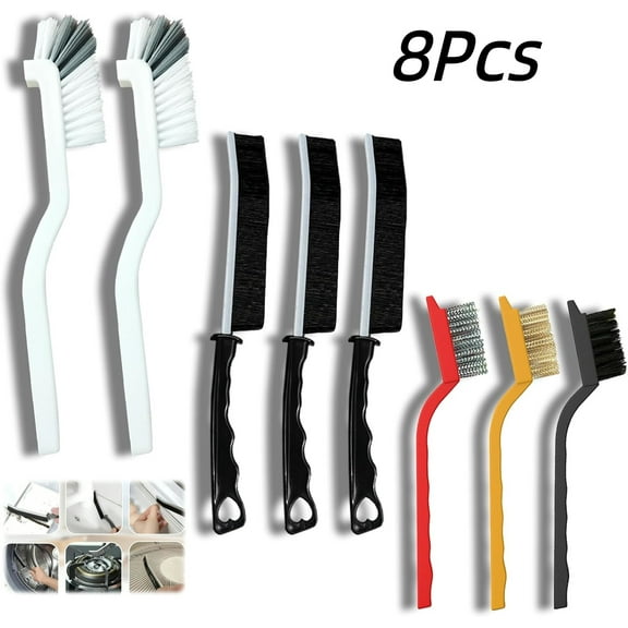 Chenfeng 8 Pcs Crevice Cleaning Brush Set, Hard & Soft Bristles for Tight Gaps, Tracks, Stove Grates