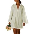 thumbnail image 3 of Zpzdpjkx Women's Summer Casual Striped Tunic Dress, V-Neck Long Sleeve Scalloped Beach Cover-Up, 3 of 10