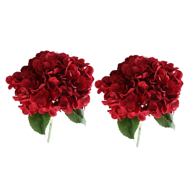 2x Ramo de flores para centros de mesa, hortensias de tacto real, hortensias falsas para Rojo