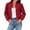 Burgundy, variant on Long Sleeved Women Button Down Casual Crop Coat Bomber Jacket