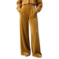 thumbnail image 2 of Karymi Solid Velvet Wide Leg Pants Woman, Elastic High Waist Pleated Full‑Length, Drapey Casual Pants with Side Pockets, 2 of 5