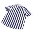 thumbnail image 2 of Camisa de rayas para hombre, cuello vuelto, bloque de color, botonadura sencilla, camiseta de rayas para caballero, azul, blanco, XL, 2 of 15