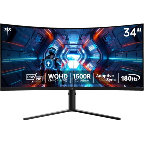 Restored KTC H34S5 34" UWQHD Curved Gaming Monitor, 3440x1440 Ultrawide 1500R, 180Hz 21:9 Display, 1ms, 4000:1 Contrast, Tilt/Swivel/Pivot/Height Adjust, HDMI2.0 & DP1.4 (Refurbished)