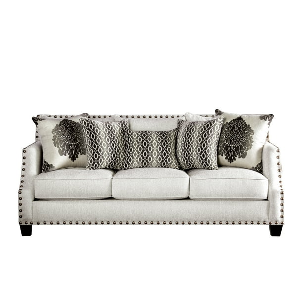 Furniture of America Langston Contemporary Chenille Nailhead Sofa