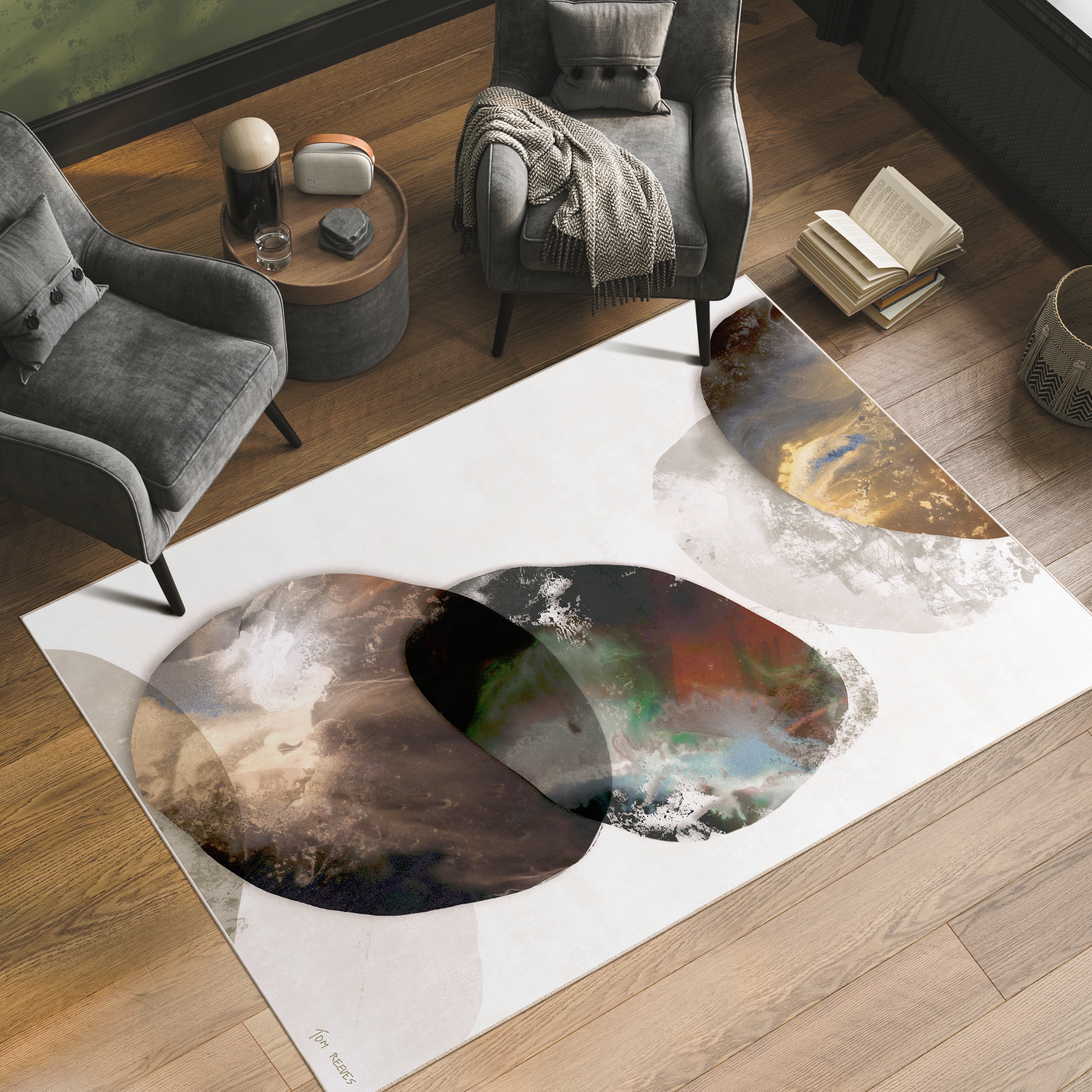 Metallic Fusion II Washable Geometric Art Area Rug size 5'x8'