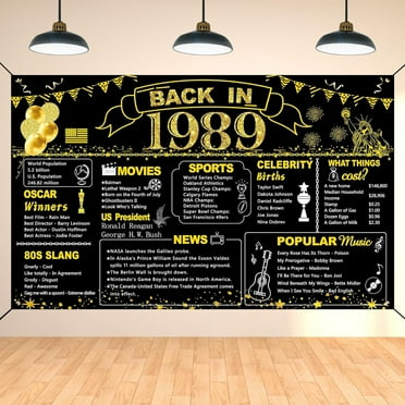 35th Birthday Black Gold Party Decoration, Back in 1989 Banner 35 Year Old Birthday Party Poster Supplies Vintage 1989 Backdrop Photography Background for Men & Women 35th Class Reunion Decor