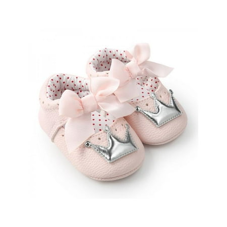 Gold Shoes For Wedding Sweetsmile Fashion Newborn Baby Girl Shoes Butterfly Crown Anti-slip Soft Sole Princess First Walker PU Crib Shoes ()