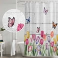 thumbnail image 4 of Tulips Spring Floral Shower Curtain Set - Small 36" x 72" Washable Bathtub Curtain with 12 Hooks, Pastoral Flowers Butterfly Wooden Waterproof Fabric Stall Shower Curtains for Bathroom/Bathtub Décor, 4 of 6