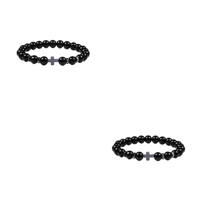 Guardoinrt Fashionable And Comfortable Beaded Bracelets. Easy Matching For Any Style Exquisite Appearance Stone Beads Bracelets glossy black 2Set